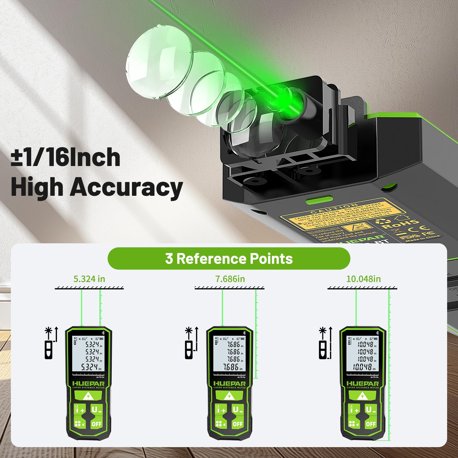 Huepar S120G-BT - Bluetooth Laser Distance Meter (395FT, 1/16in Accuracy, App, Area, Volume ) - Image 5